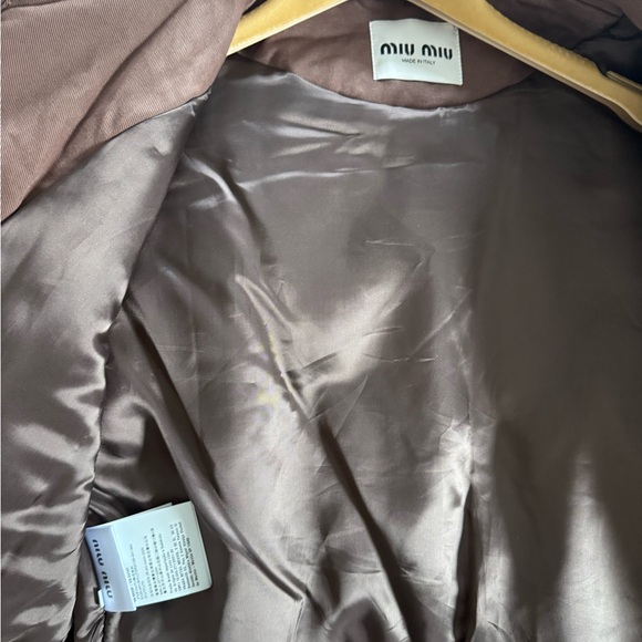 Miu Miu AUTHENTIC NEW Brown Zip-Up Corduroy Collar Crop Padded Bomber Jacket - Picture 7 of 8